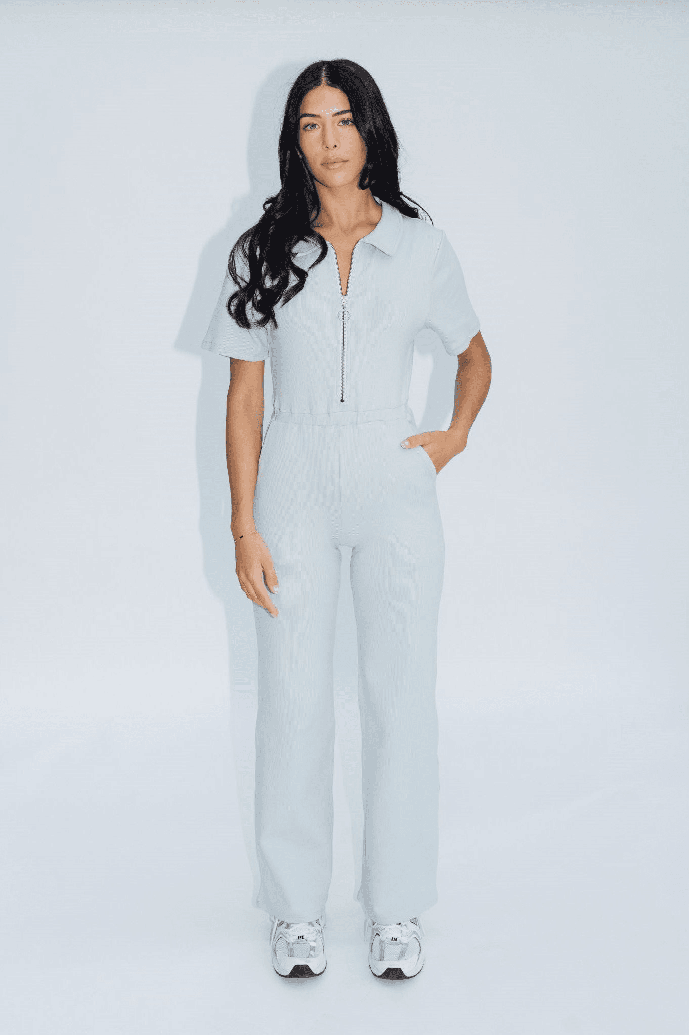 Ribbed Polo Jumpsuit Silver - Image 1