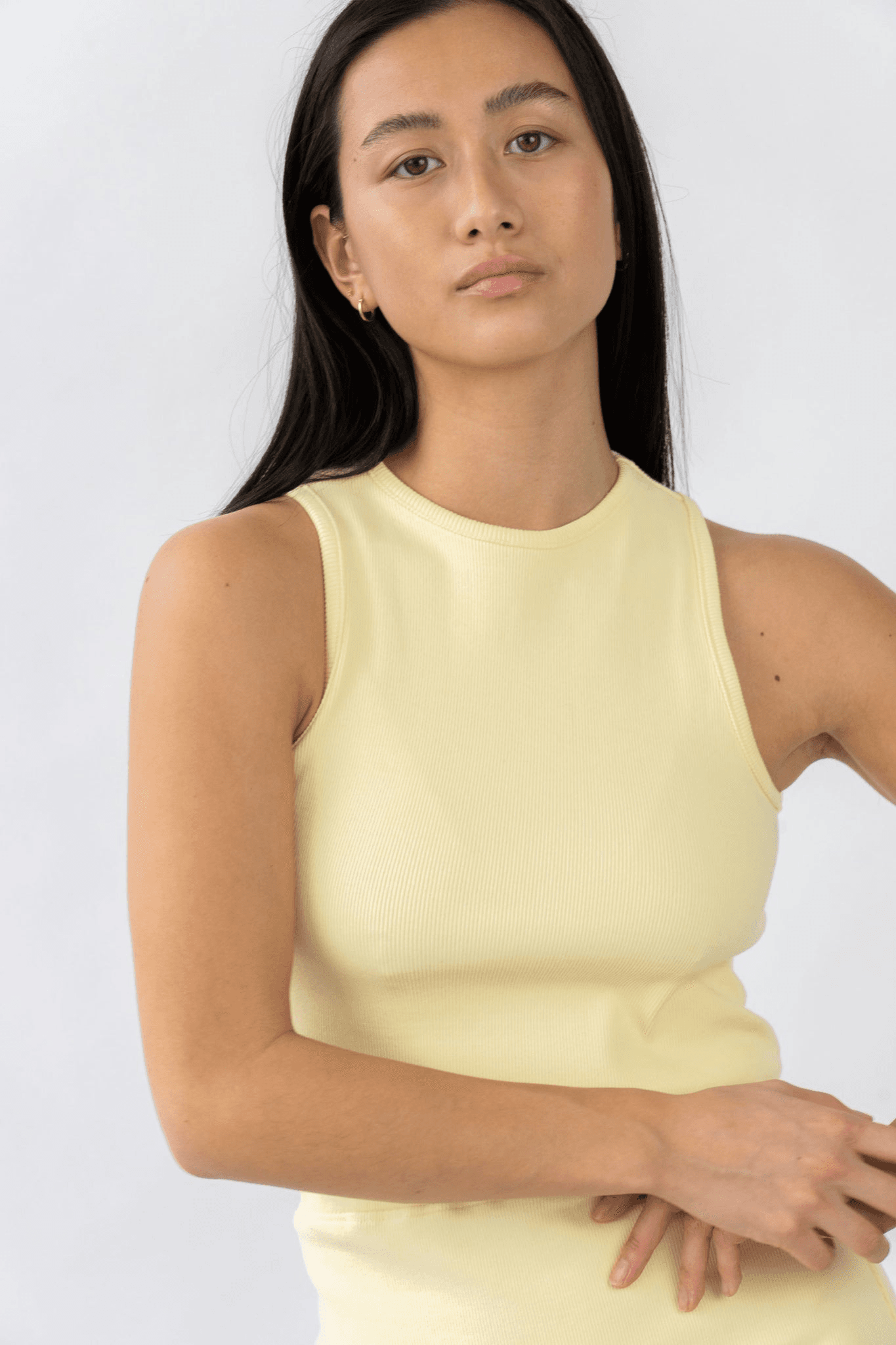 High Neck Ribbed Tank Butter - Image 1