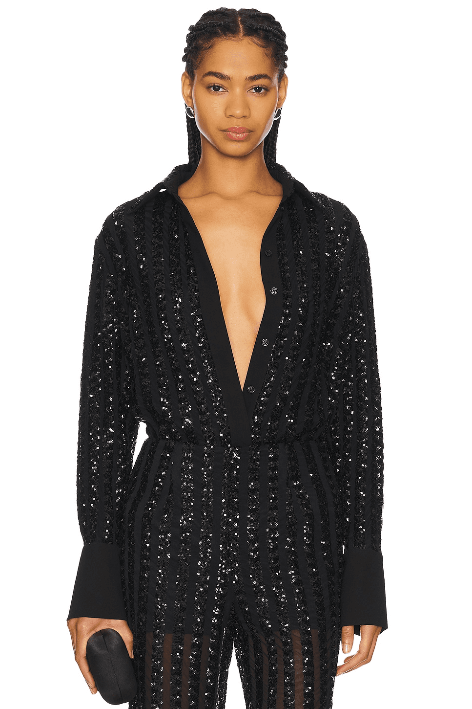 Striped Sequin Long Sleeve Blouse - Image 1