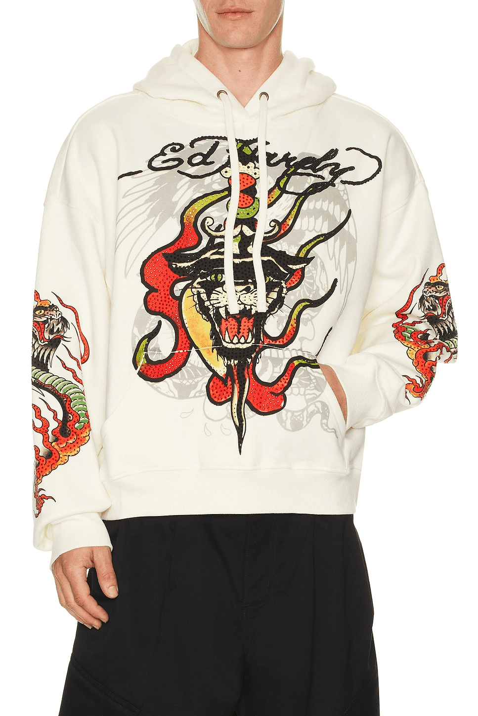 Panther Flame Boxy Rhinestone Fleece Hoodie - Image 1