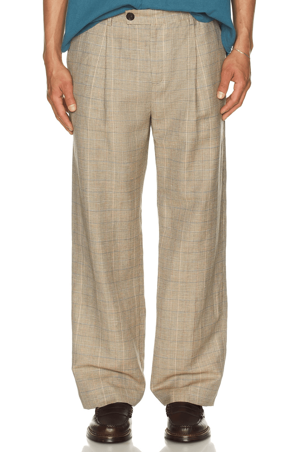 Plaid Linen Pleated Trouser - Image 1