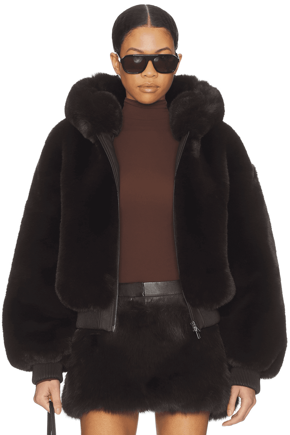 Faux Fur Shrunken Zip Up Jacket - Image 1