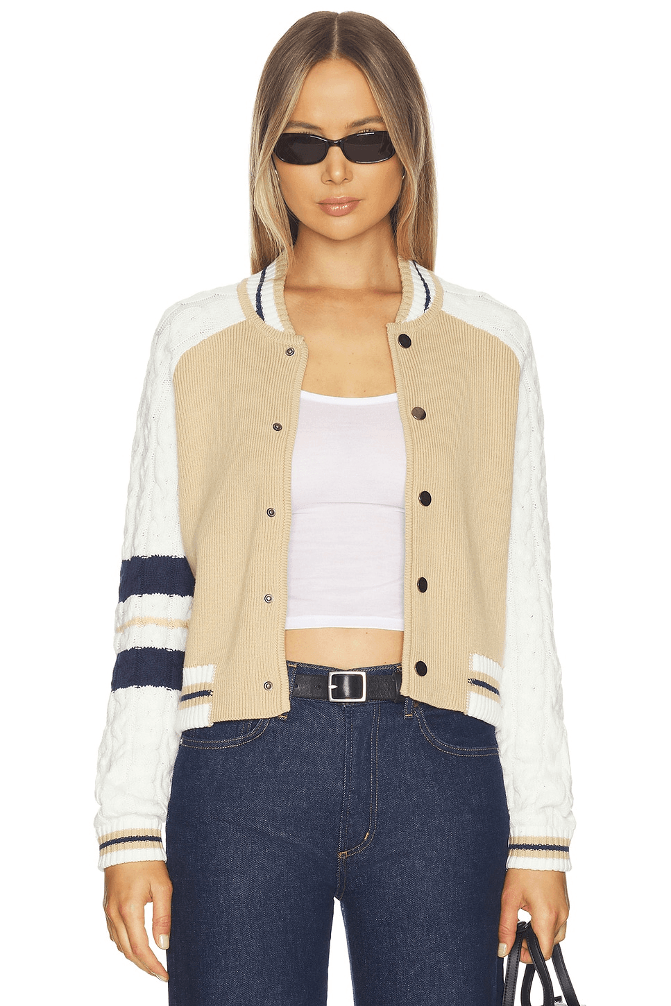 Chloe Cable Sleeve Knit Bomber - Image 1