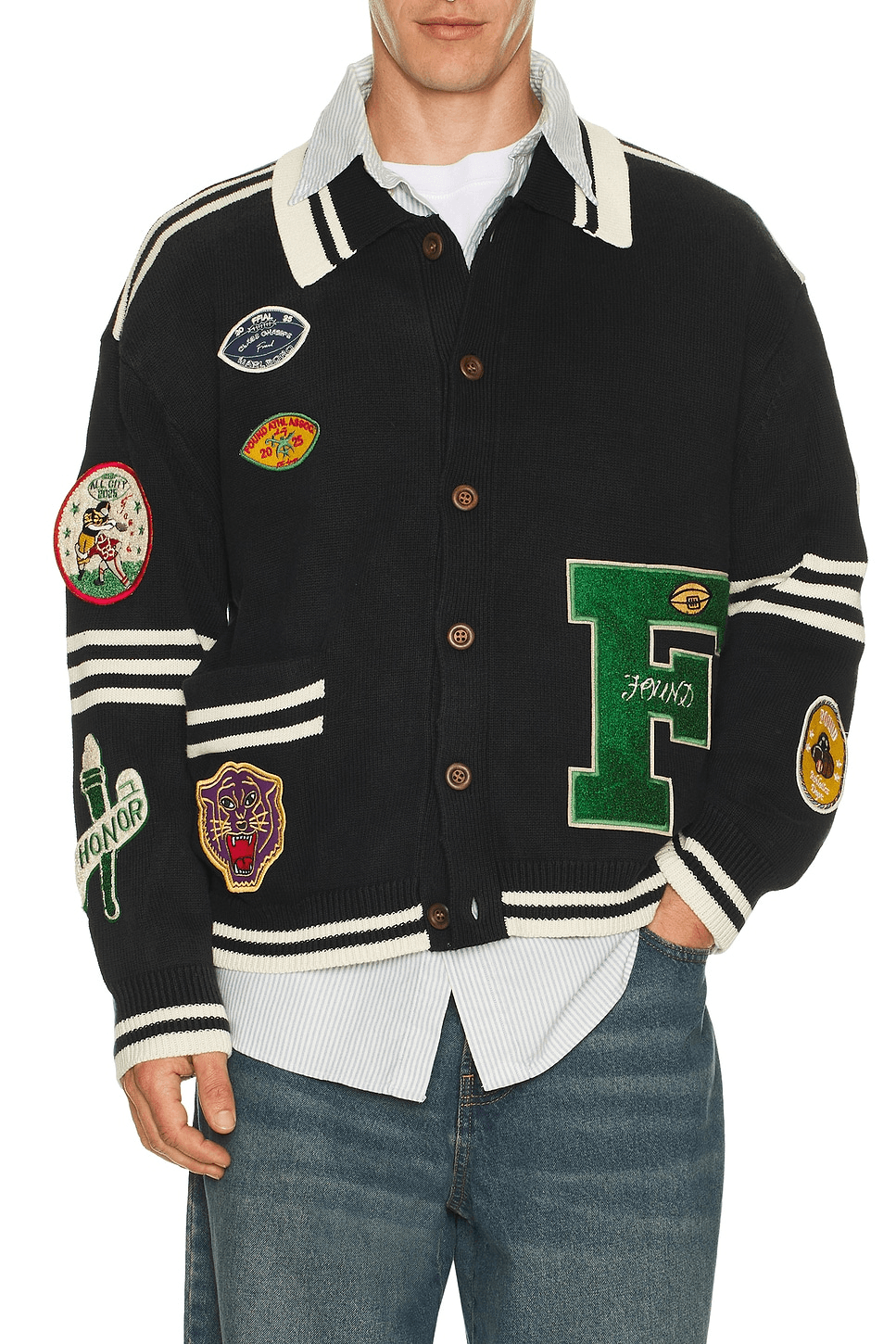 Varsity Patch Collared Cardigan - Image 1