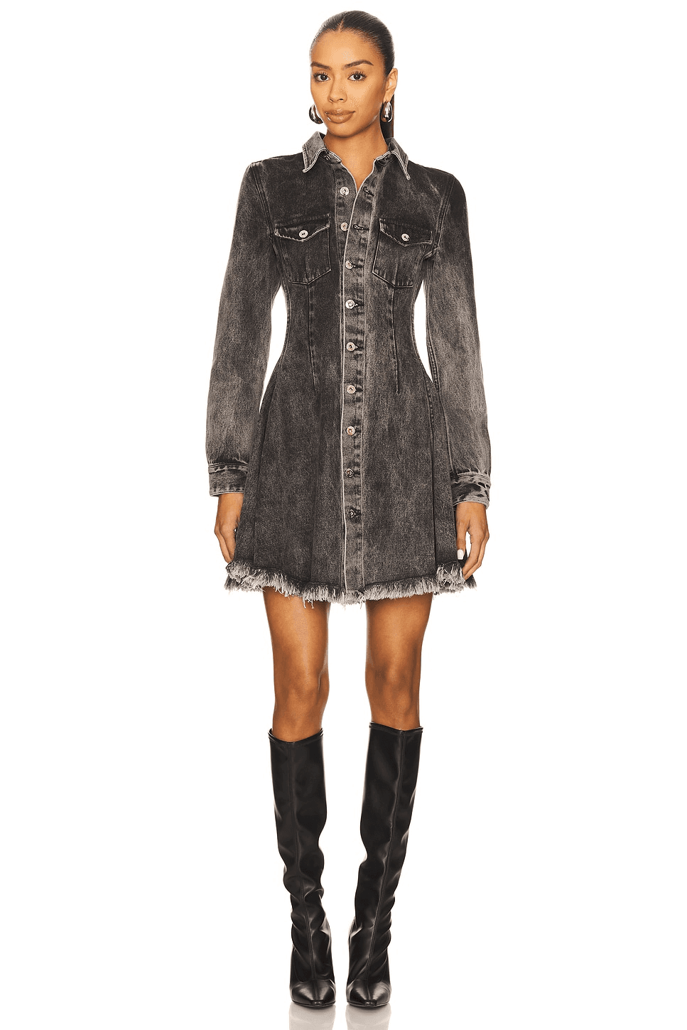Long Sleeve Mini Shirt Dress - Image 1