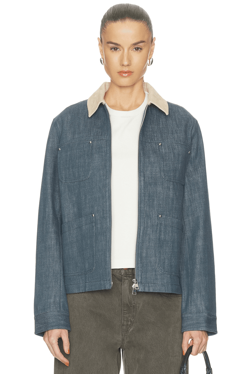 Corduroy Collar Denim Jacket - Image 1