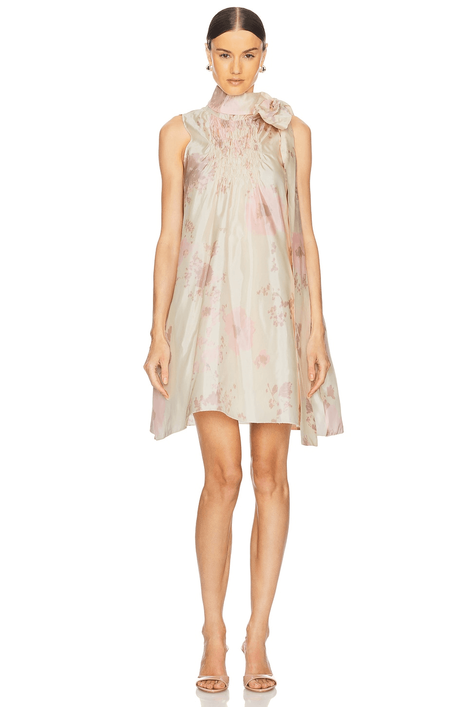 Printed Bow Mini Dress - Image 1