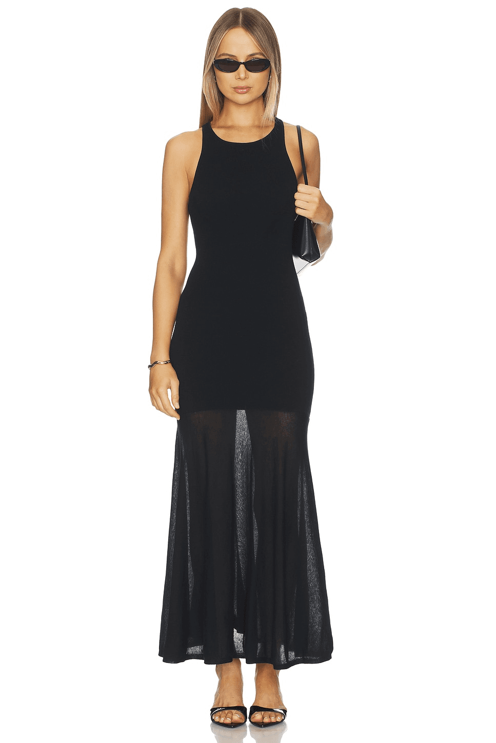 Super Fine Crepe Long Dress With Sheer Skirt - Image 1