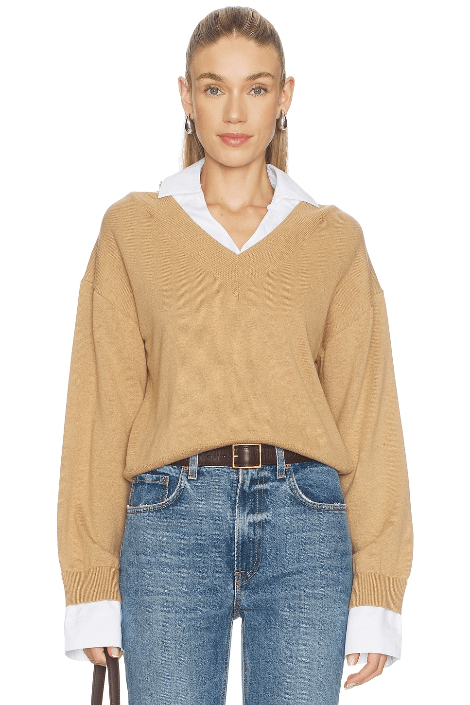 Cotton Cashmere Mixed Media V-neck - Image 1