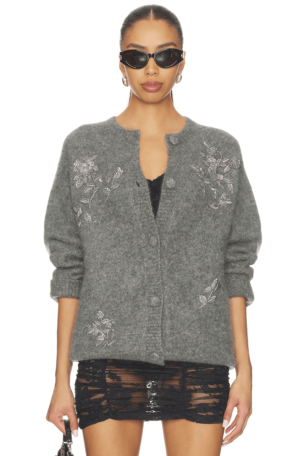 Beaded Mohair Knit Cardigan - Image 1