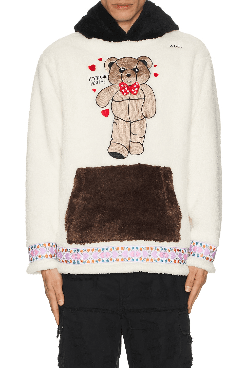 Bear Patch Boa Fleece Pullover Hoodie - Image 1