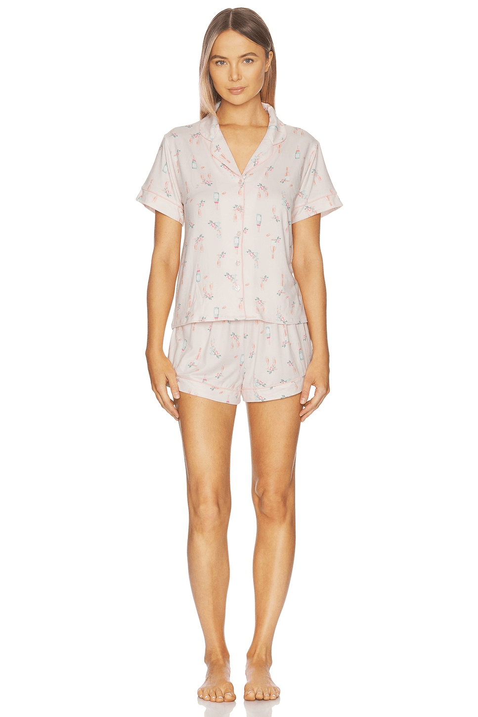 Printed Knit Notch And Short Set - Image 1