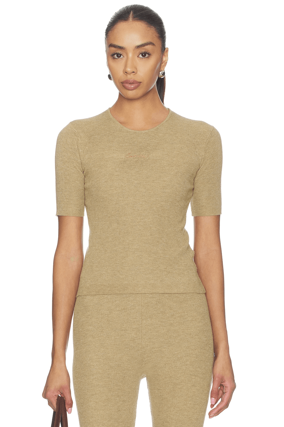 Signature Rib Knit Fitted Short Sleeve Tee - Image 1