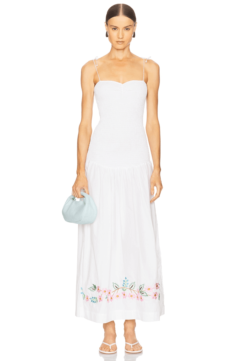 Shirred Embroidered Drop Hem Maxi Dress - Image 1