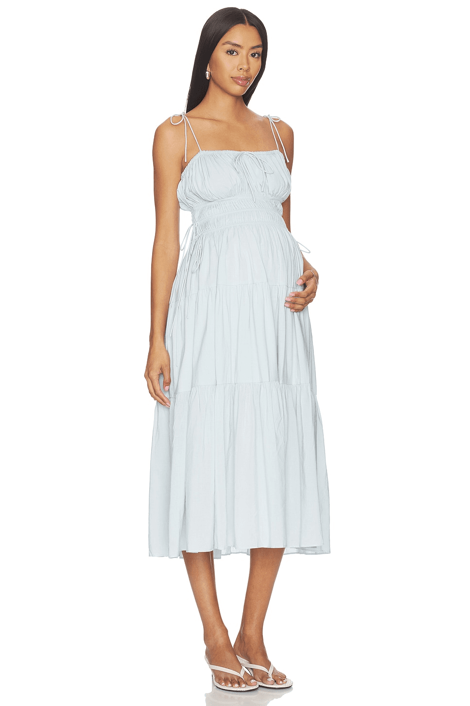 Shirred Midi Poplin Dress - Image 1