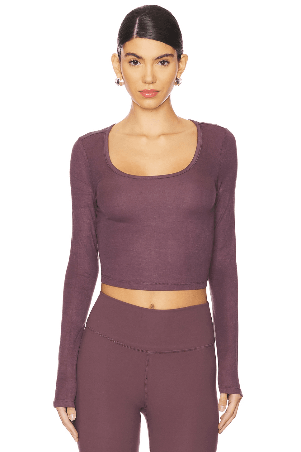 Long Sleeve Cropped Scoop Neck Top - Image 1