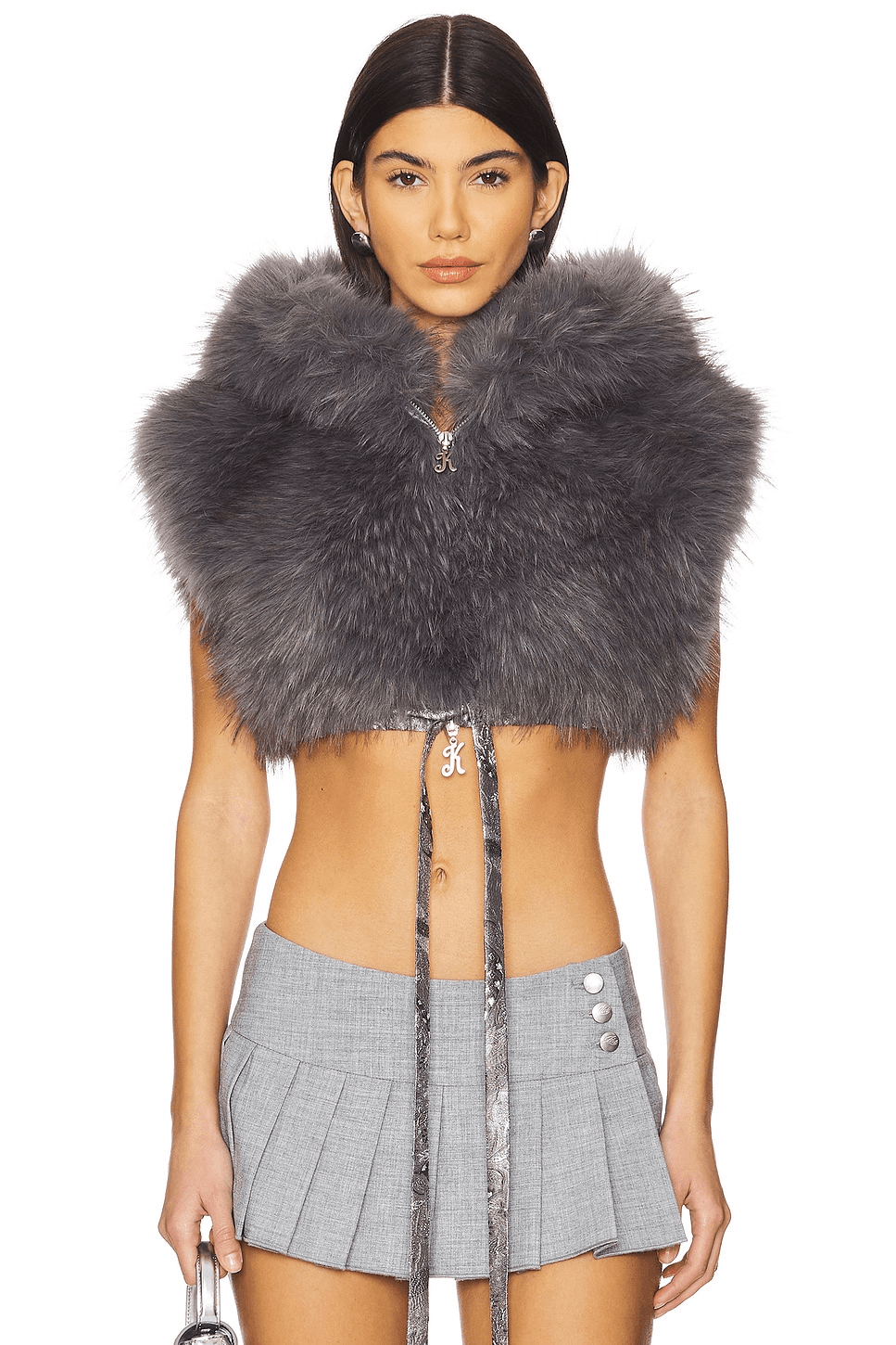 Cropped Faux Fur Hoody Vest - Image 1