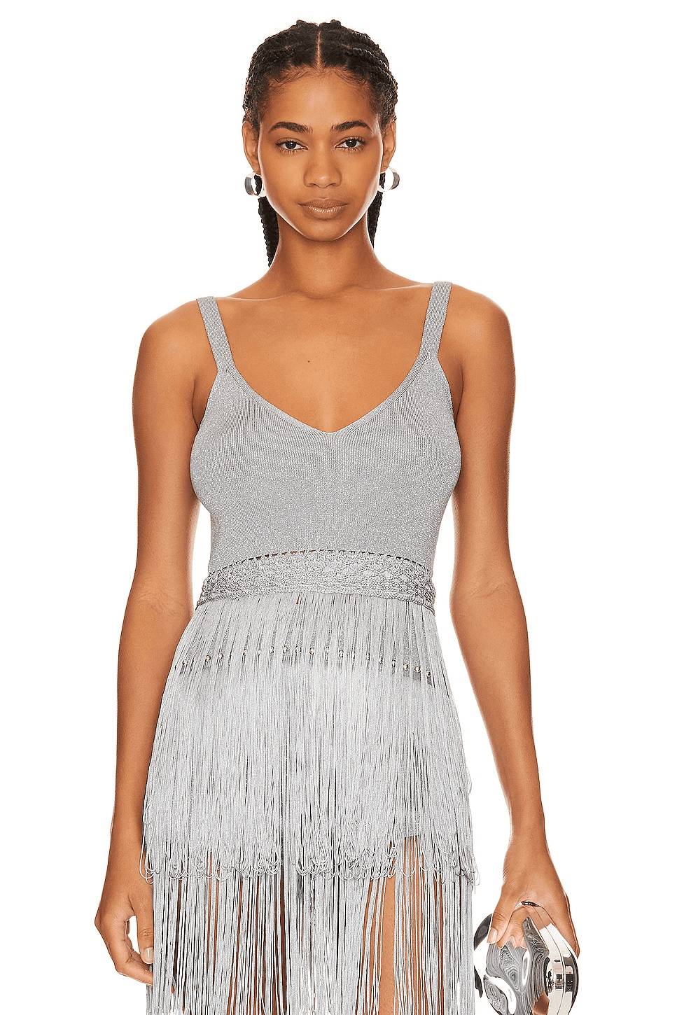 Satine Knitted Fringe Top in Silver Thread - Image 1