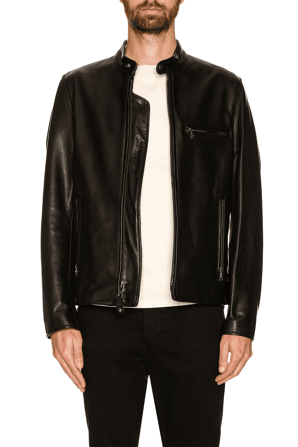 Waxed Natural Pebbled Cowhide Cafe Leather Jacket - Image 1