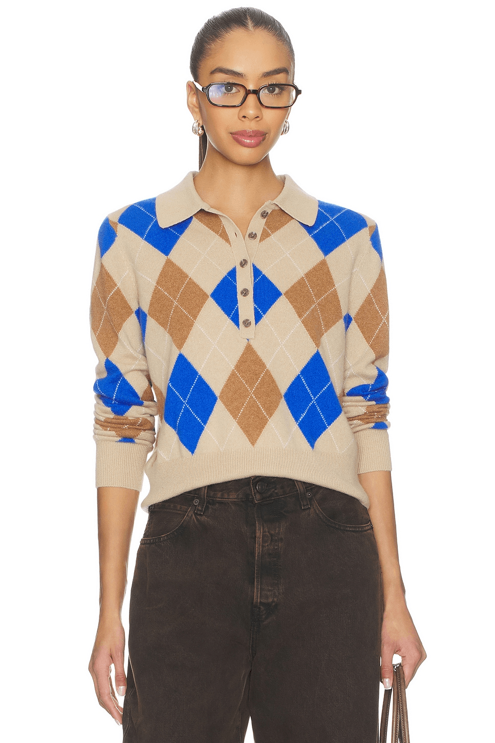 Cashmere Argyle Long Sleeve Polo - Image 1