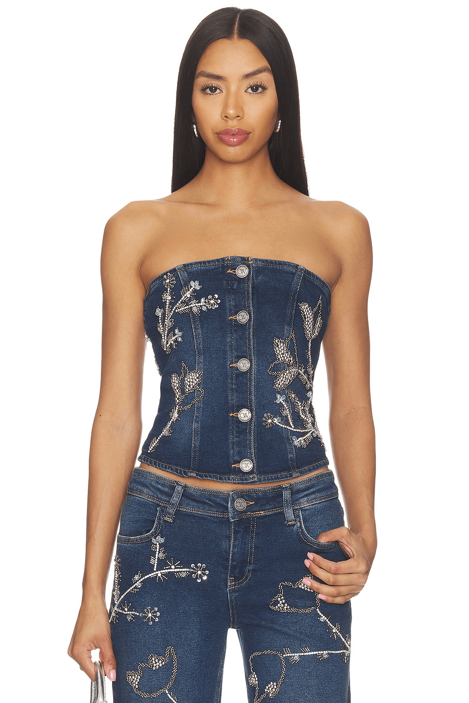 Nova Embellished Denim Top - Image 1