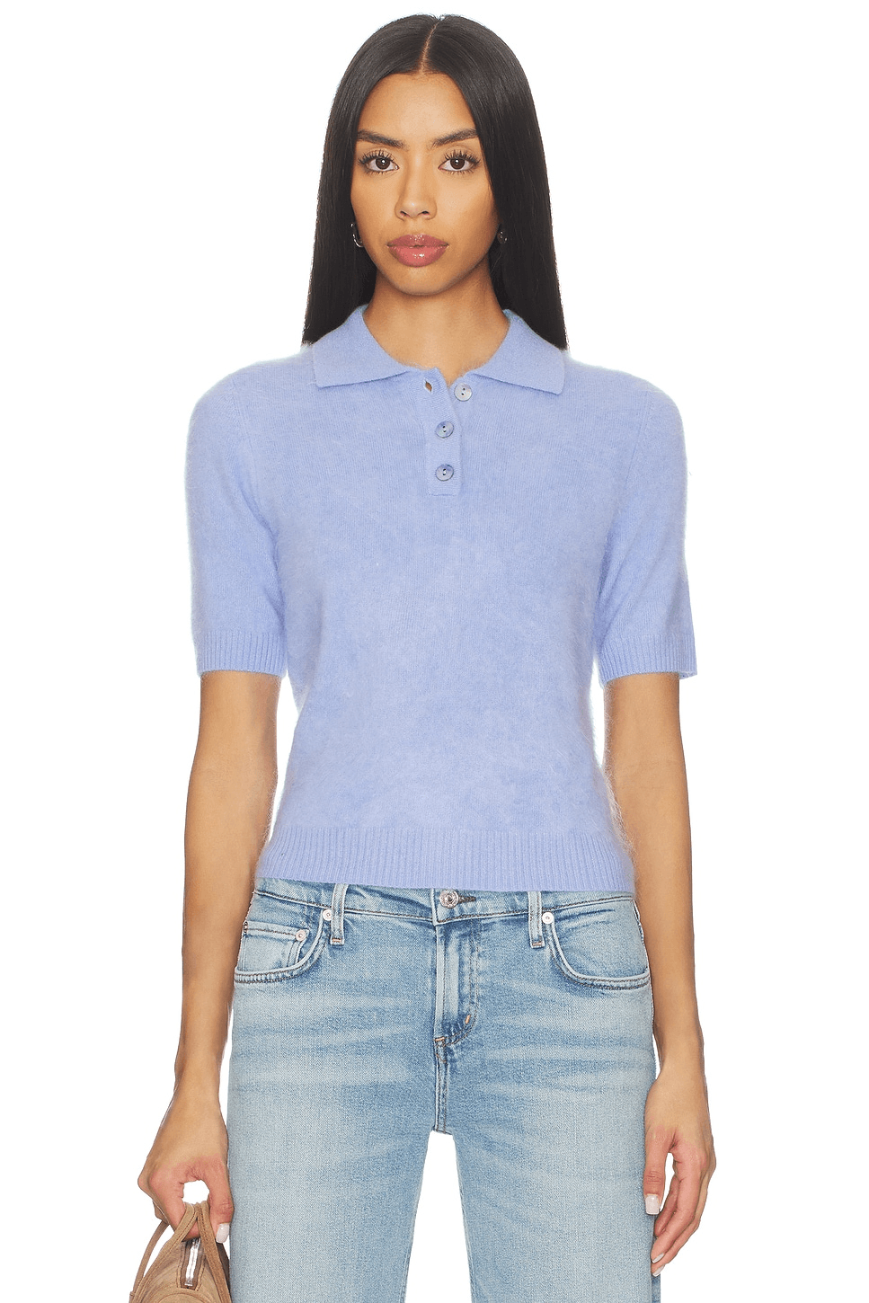 Solid Cropped Short Sleeve Polo - Image 1