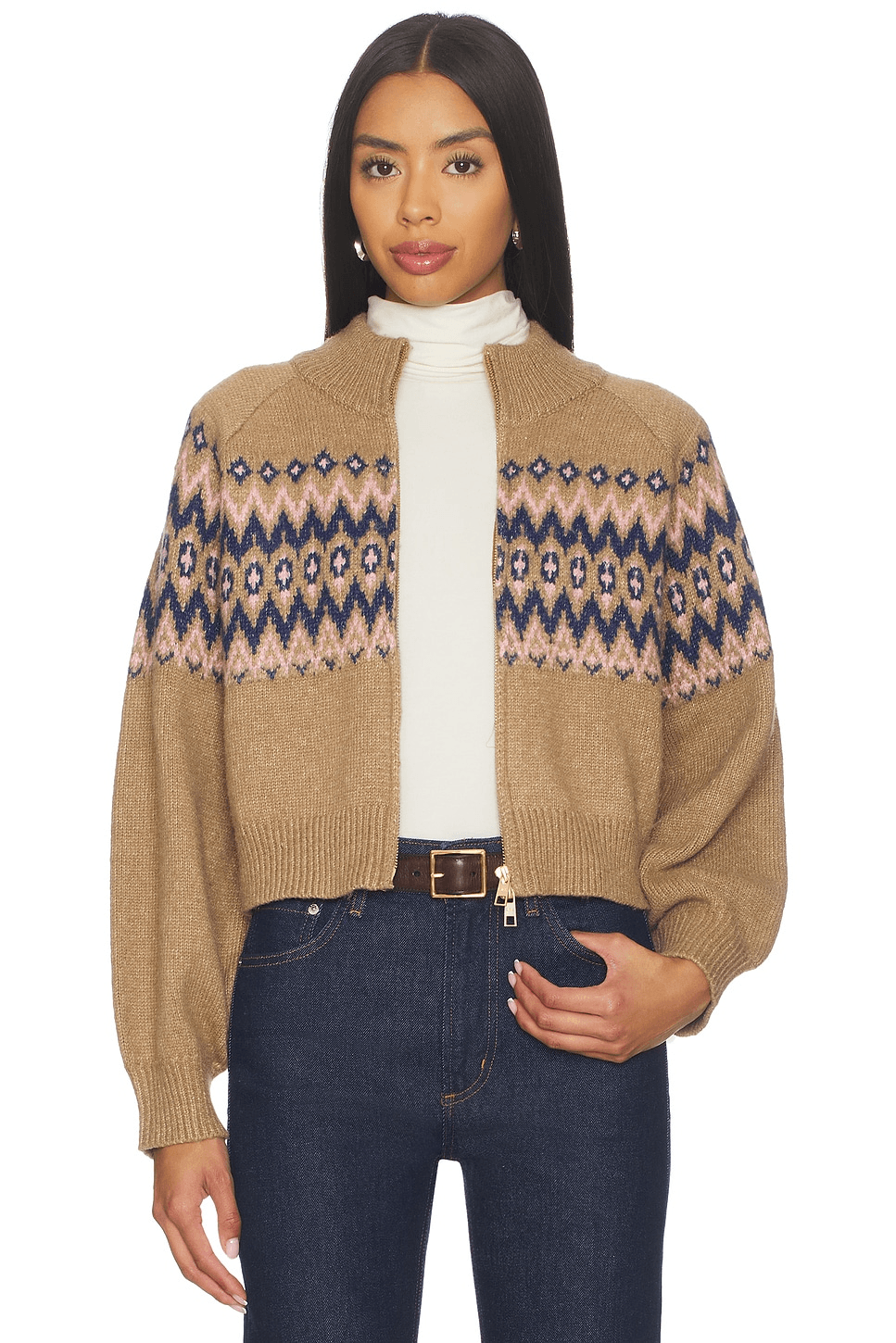 Alma Fairisle Zip Front Cardigan - Image 1