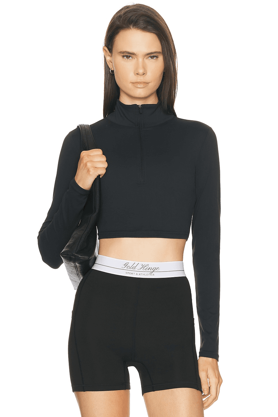 Athletic Half Zip Crop Top - Image 1