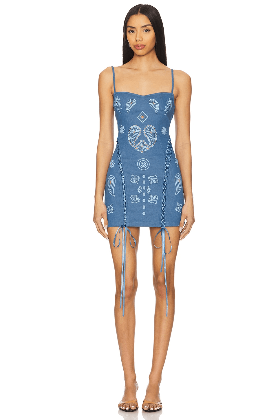 x REVOLVE Lace Up Denim Mini Dress - Image 1