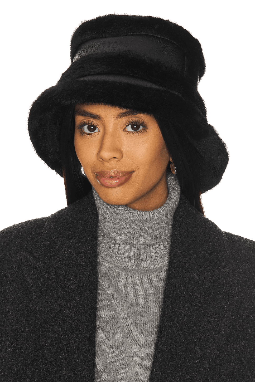 Faux Mink & Leather Bucket Hat - Image 1