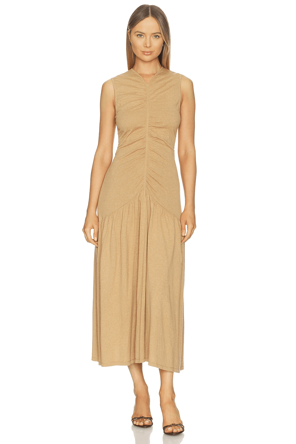 Cotton Cashmere Long Ruched Dress - Image 1