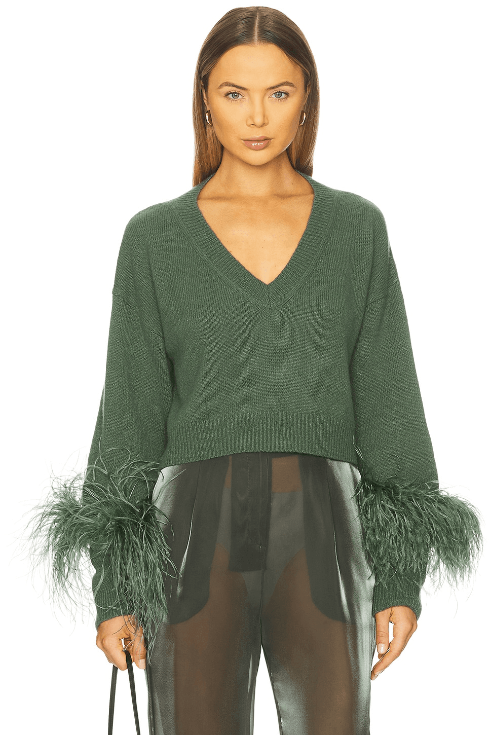 Cashmere Cropped V Neck Sweater - Image 1