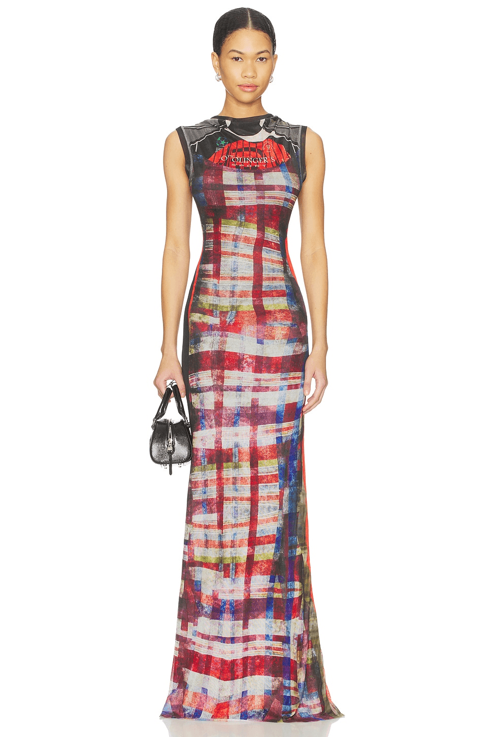 Mesh Maxi Gown in Racing Plaid - Image 1