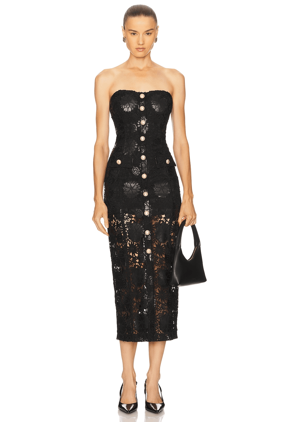 Misha Faux Leather Guipure Midi Dress - Image 1