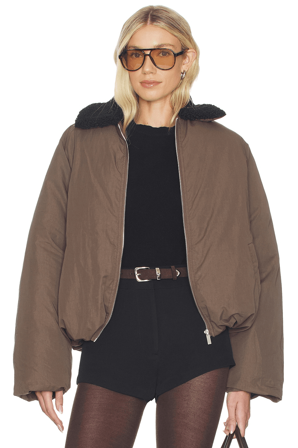 Faux Fur Collar Balloon Jacket - Image 1