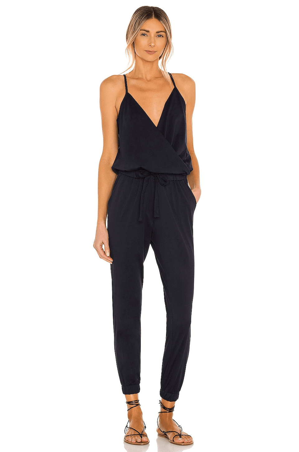 Supreme Jersey Tied Waist V Neck Jumpsuit - Image 1