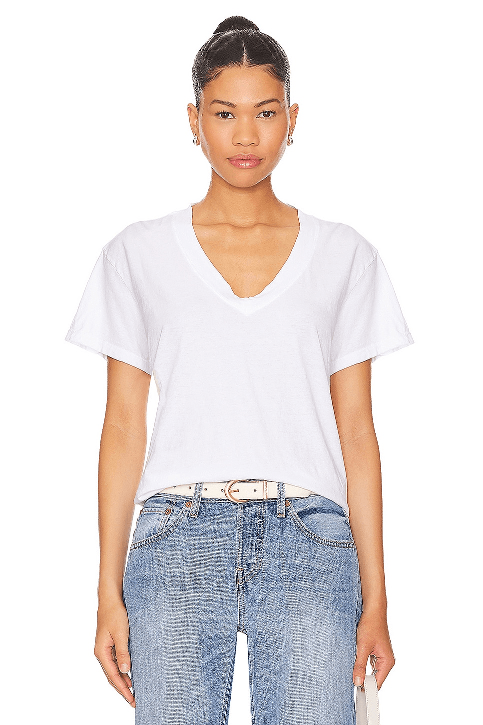 Cotton Boxy V Neck Tee - Image 1
