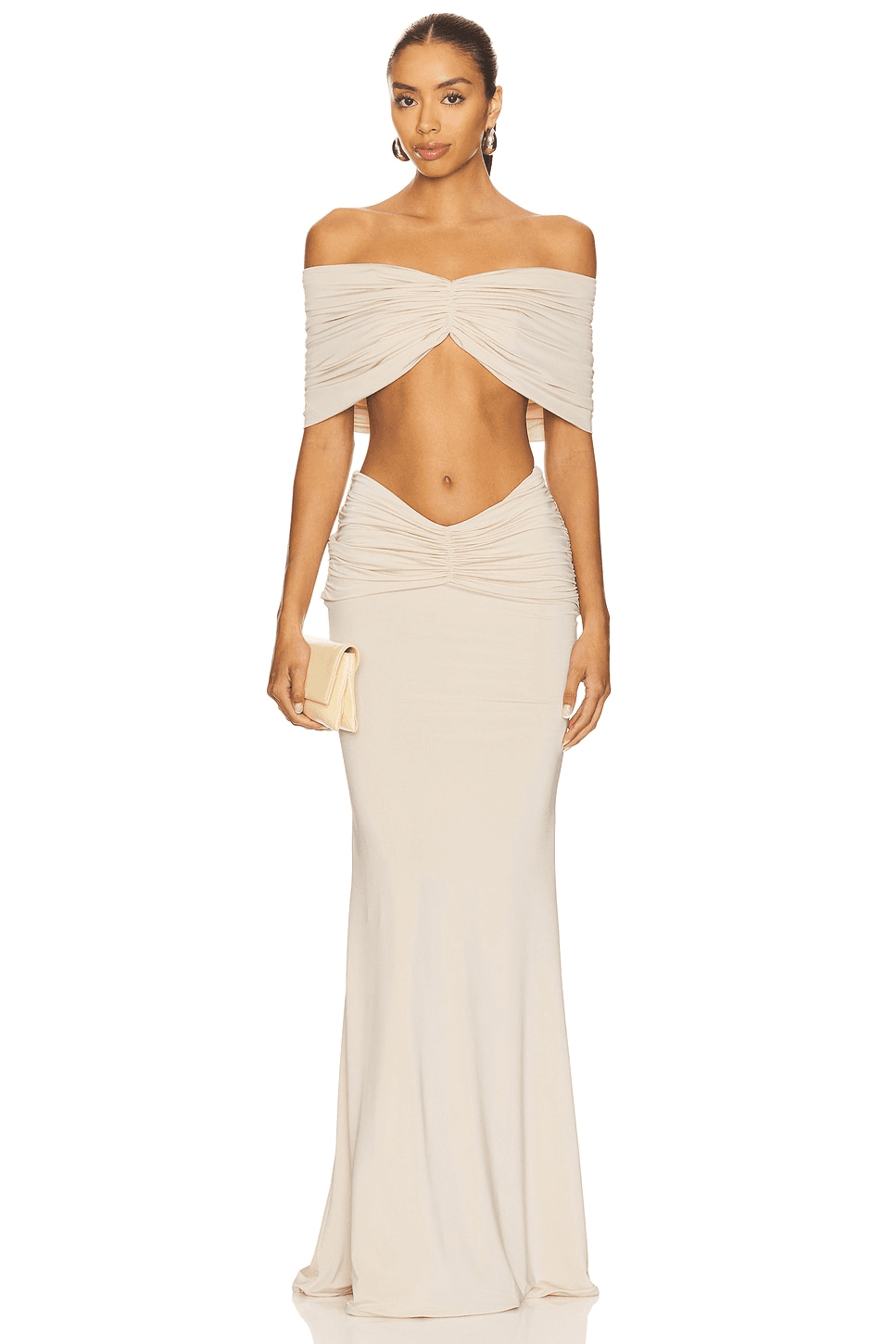 Drop Shoulder Top And Draped Long Skirt Set - Image 1