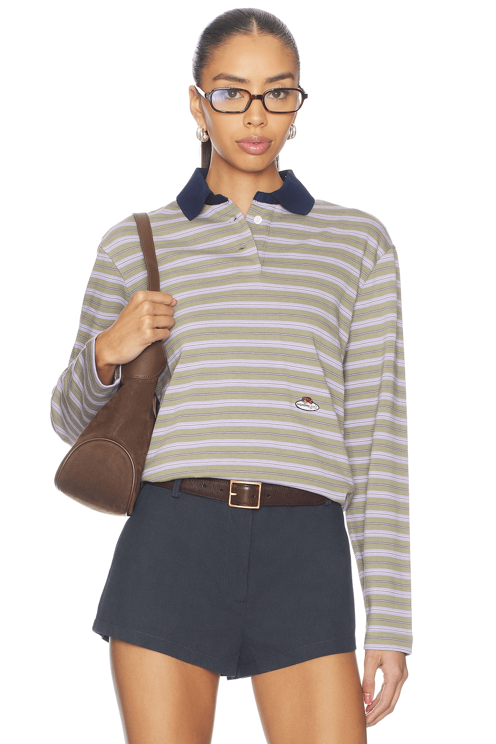 X Fruit Of The Loom Striped Long Sleeve Polo in Lavender Stripe - Image 1