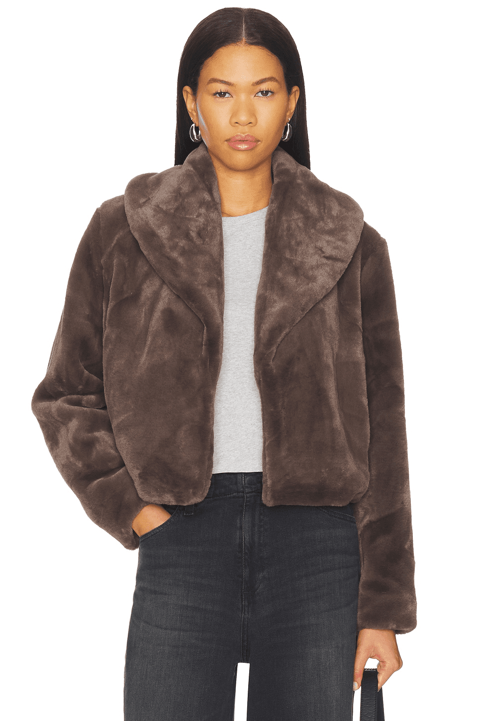 Cropped Faux Fur Coat - Image 1