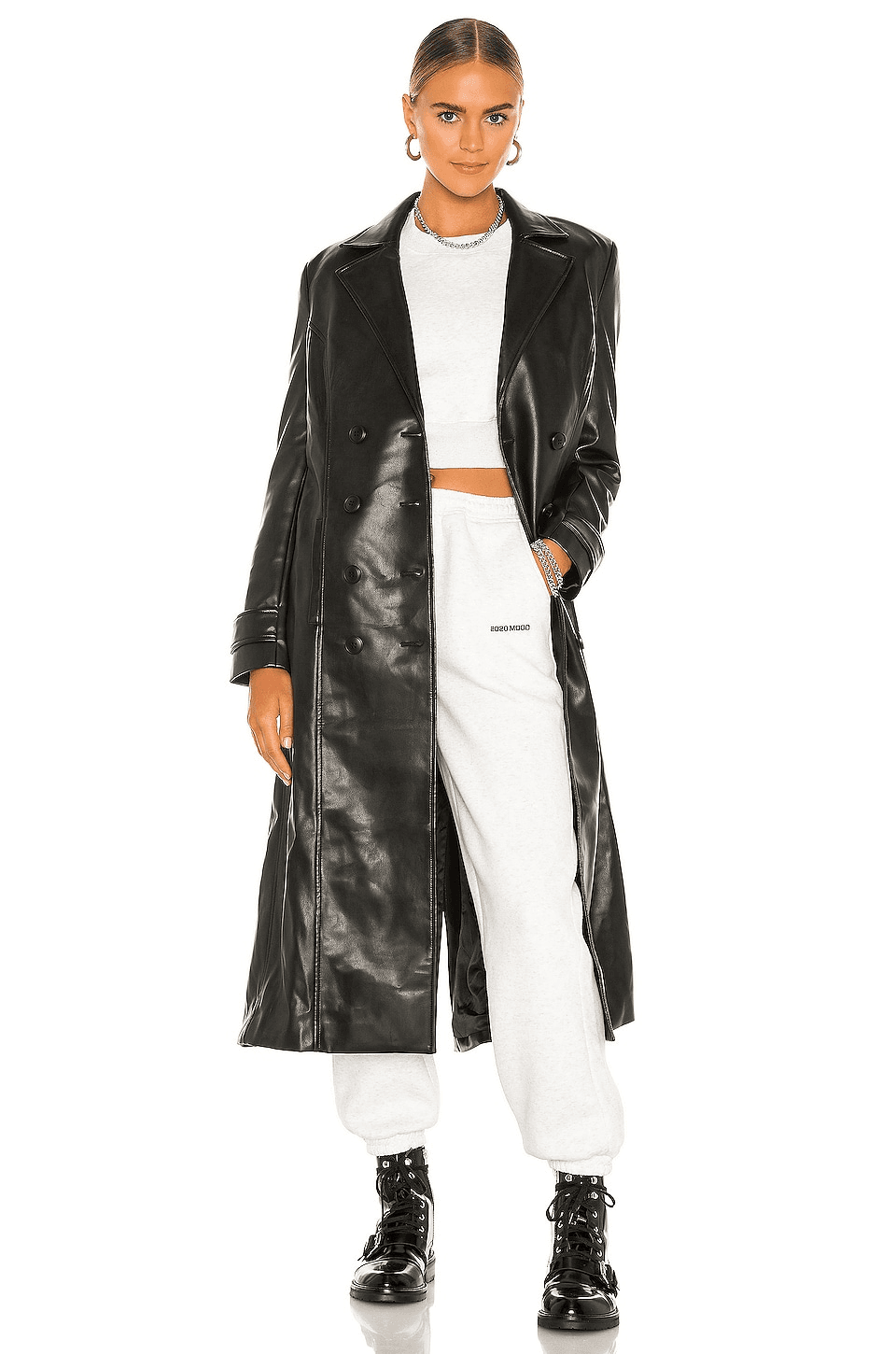 Faux Leather Trench Coat - Image 1