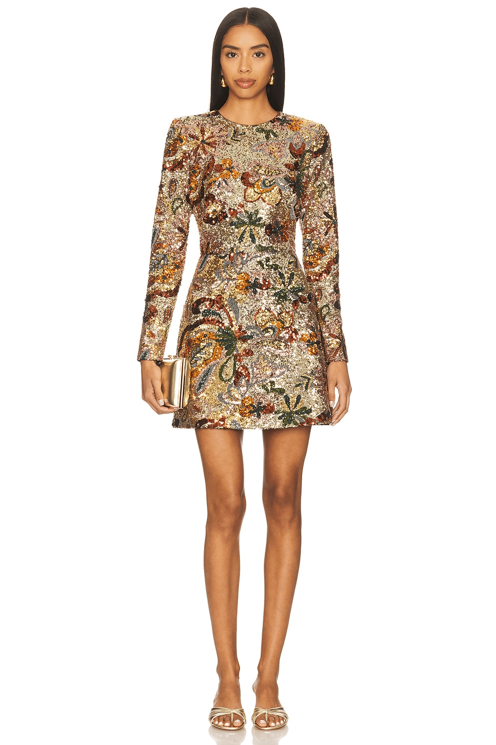 Camile Embellished Sequin Long Sleeve Mini Dress in Multi - Image 1