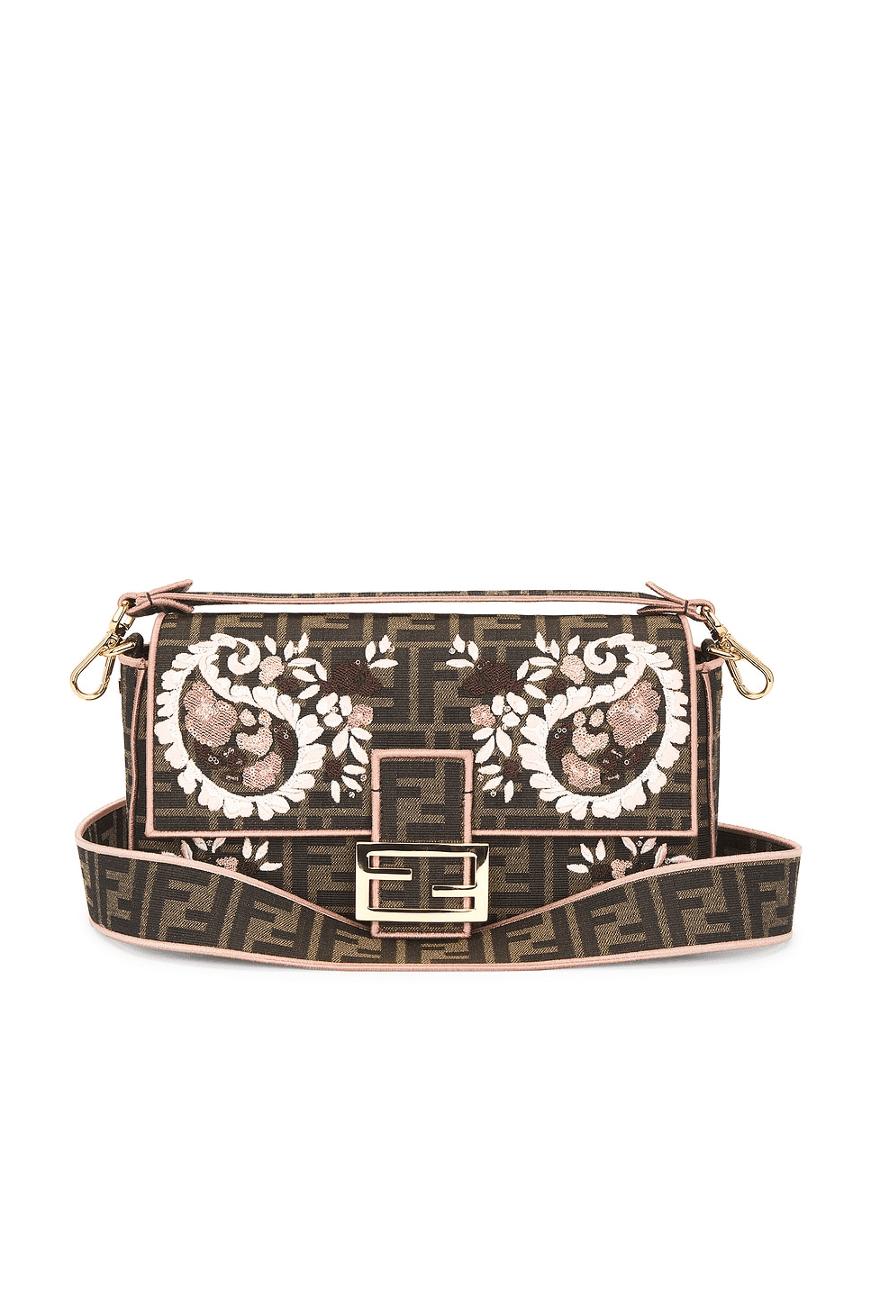 Fendi Zucca Embroidered Baguette Shoulder Bag - Image 1