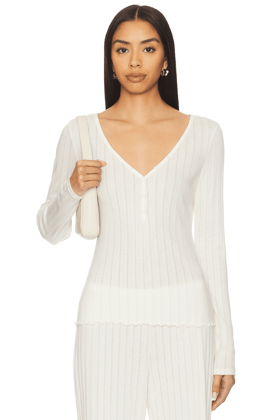 Pointelle V Neck Henley - Image 1