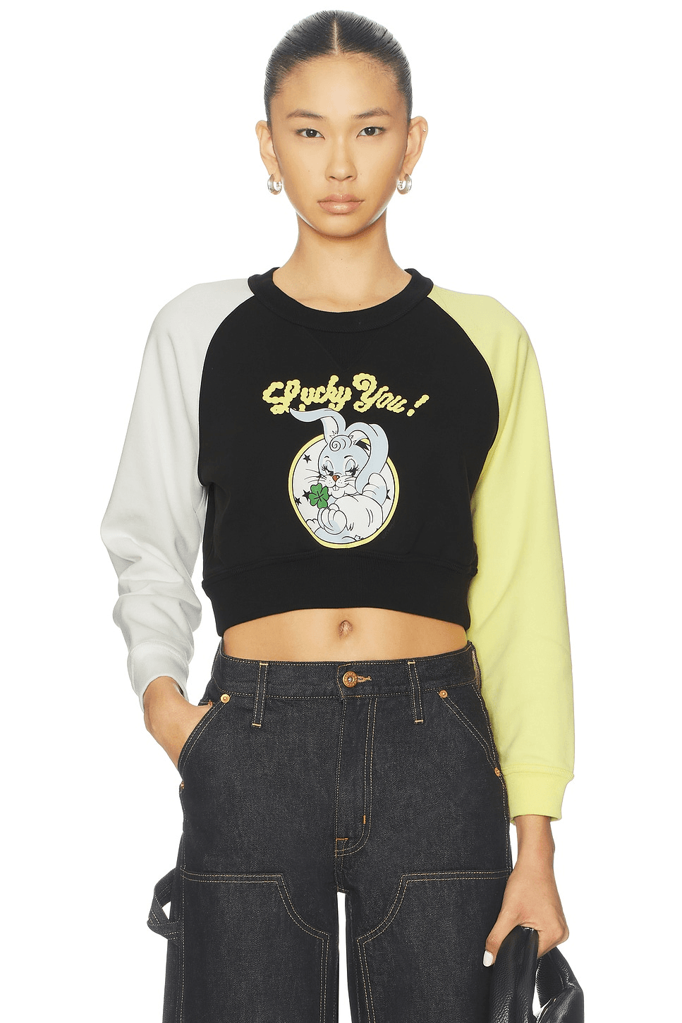 Lucky Me Cartoon Cropped Sweatshirt - Image 1