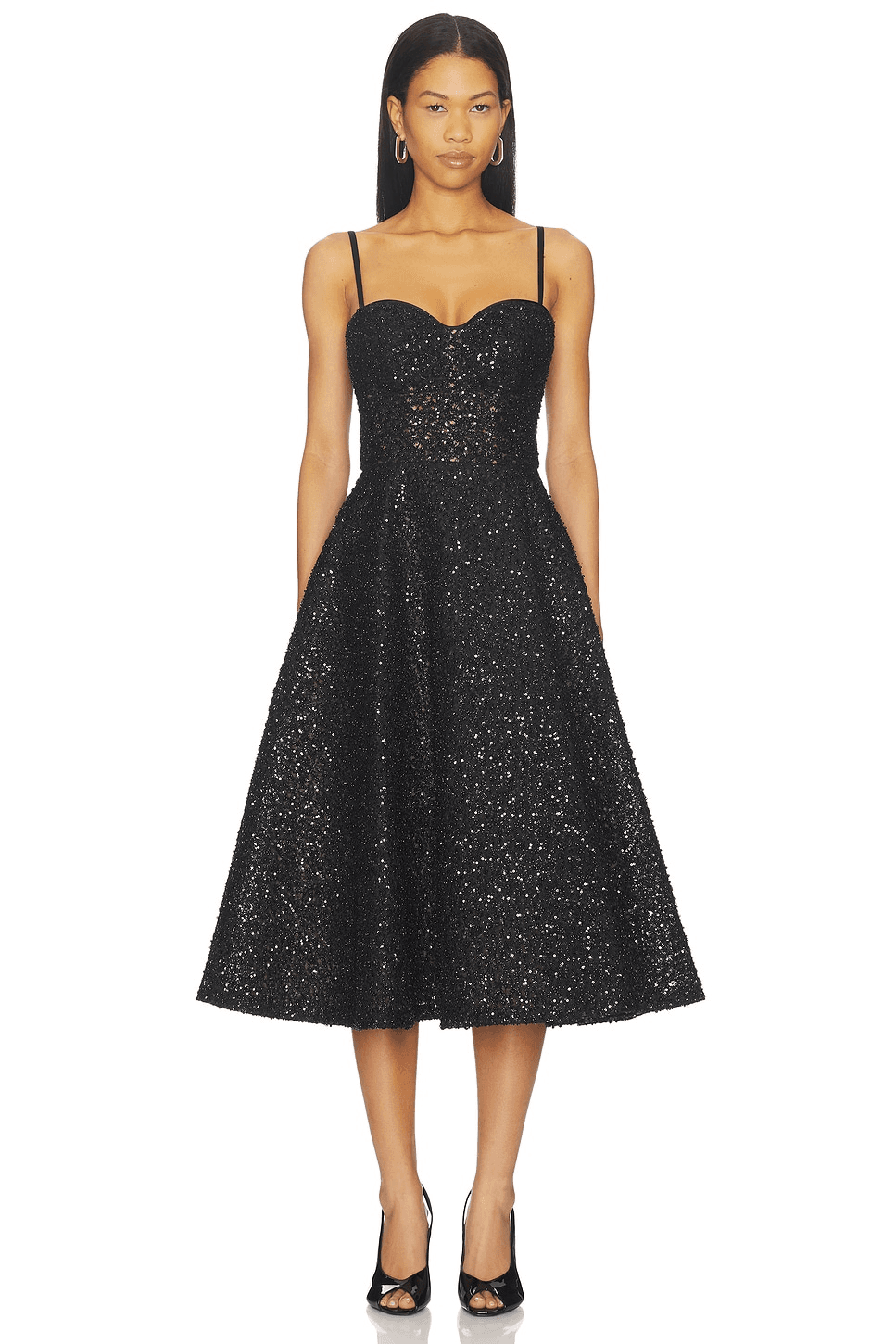 Beaded Embellished Skater Midi Dress - Image 1