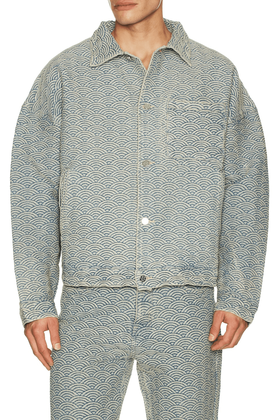 Seigaiha Jacquard Denim Work Jacket - Image 1