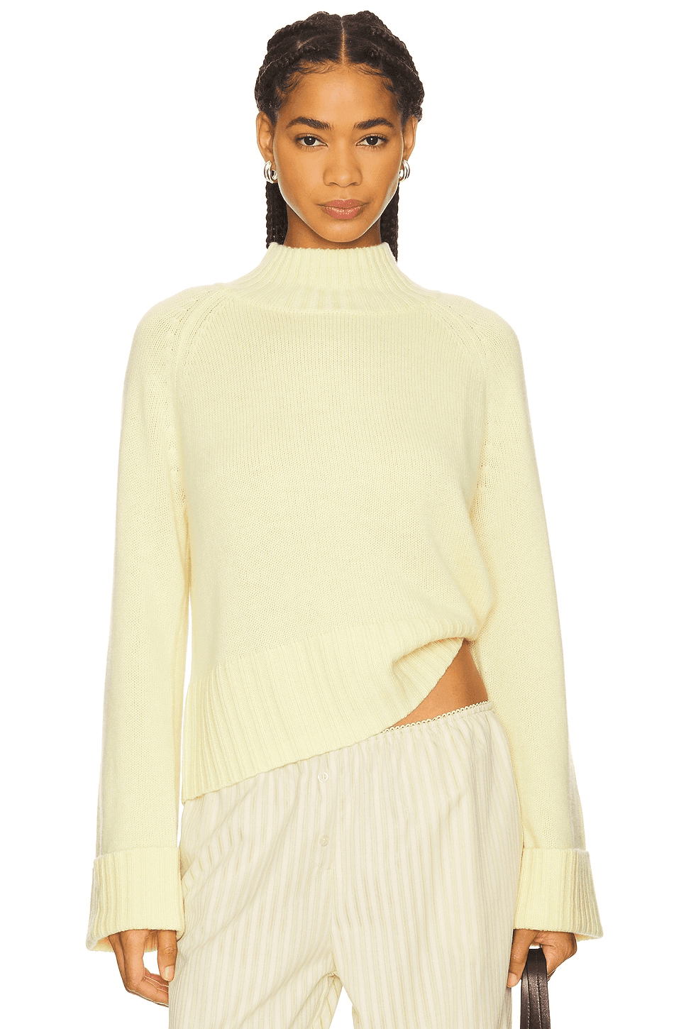 6-ply Cuffed Solid Boxy Mock Neck Top - Image 1