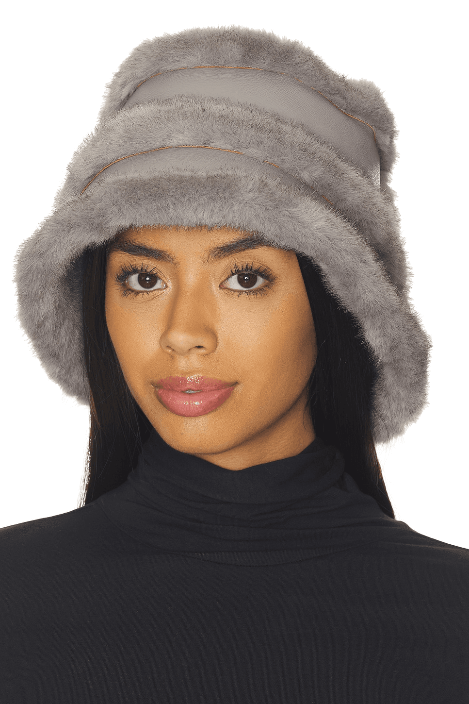 Faux Mink & Leather Bucket Hat - Image 1