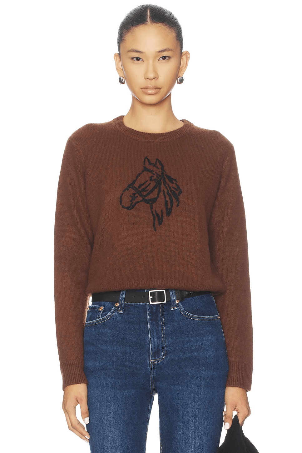 Cashmere Blend Horse Embroidered Crew Sweater - Image 1